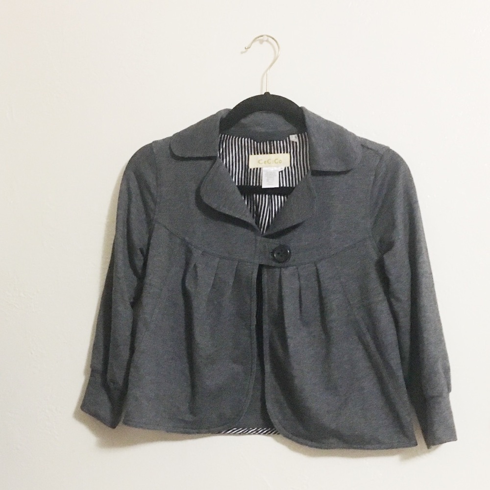 Gray Buttoned Collar Cropped Jacket - image 1